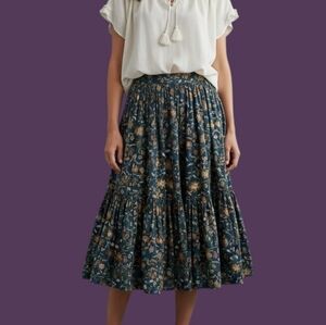 Vtg 1990s Floral Three Tiered Peasant Gypsy Tea Length Swing Festival Skirt